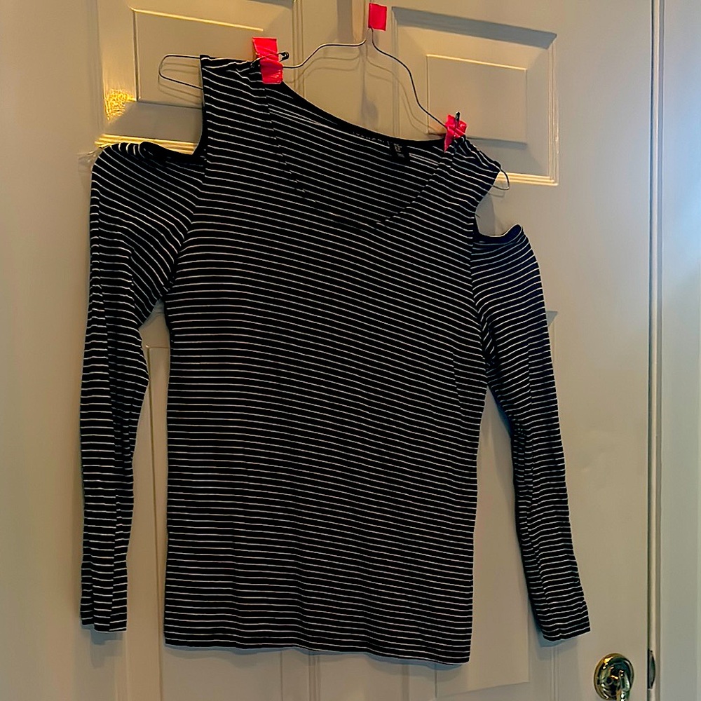 Tahari Black and White Cut Out Blouse